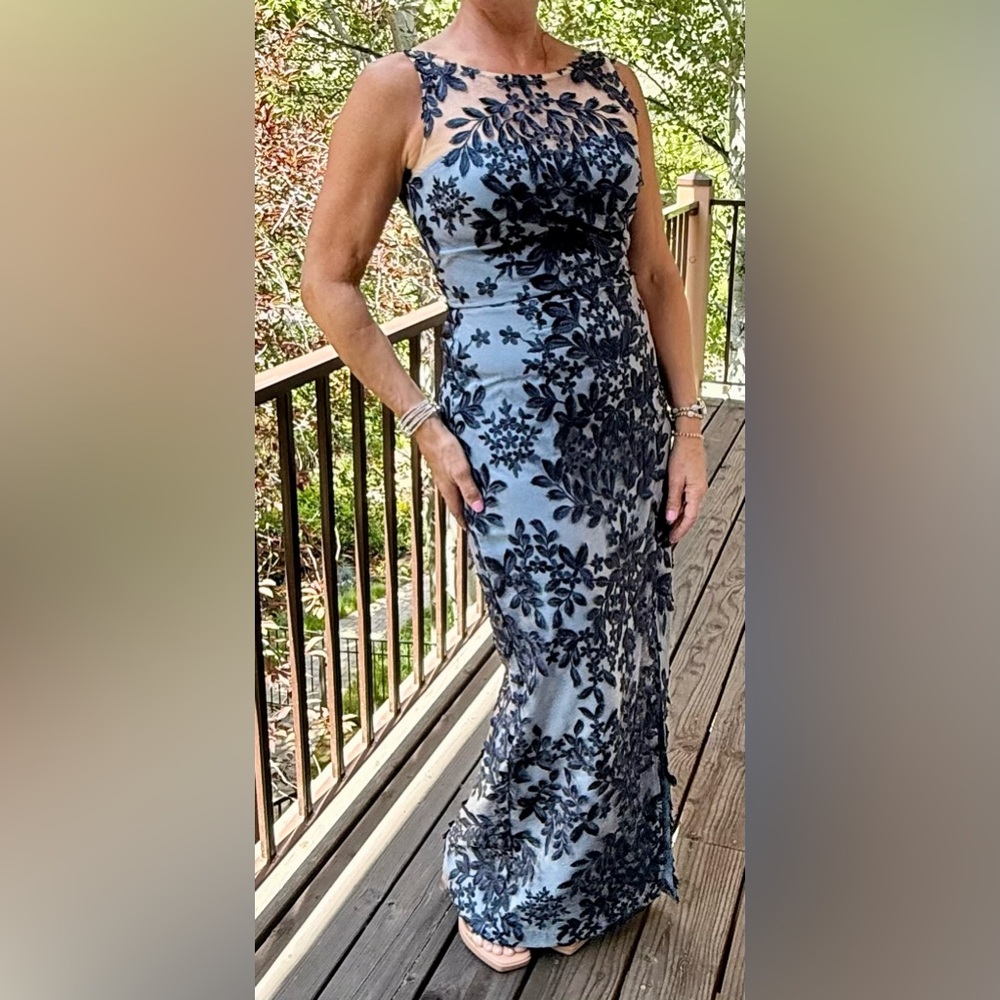 JS Collections Navy Blue Embroidered Wedding Dress